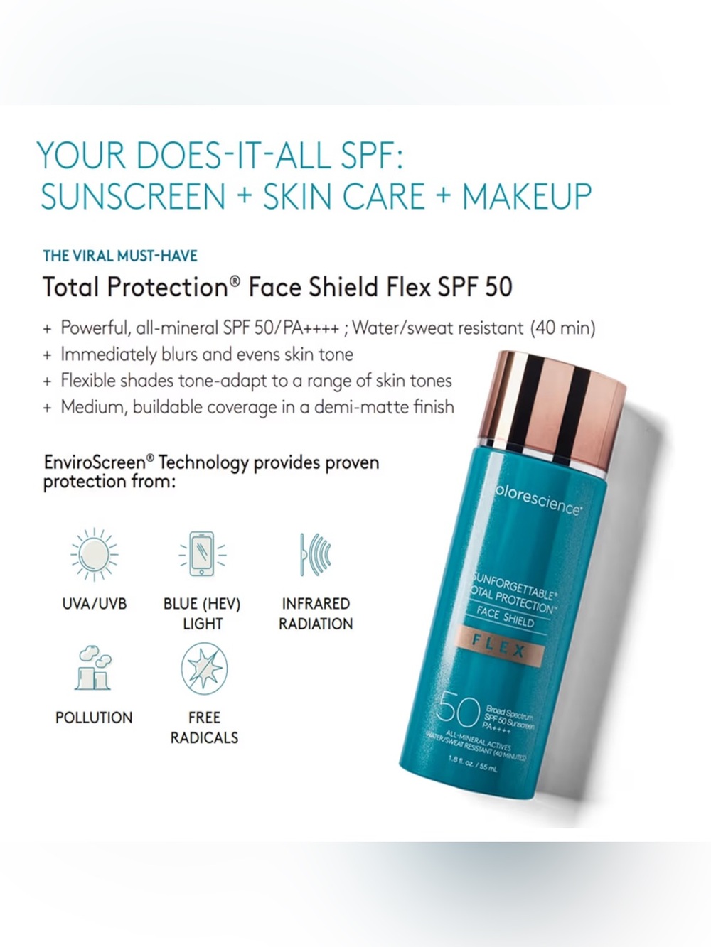 *NEW* Colorescience Total Protection Face Shield Flex SPF 50 in Medium - Picture 3 of 4